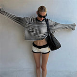 MQTIME  -  Fall Women's Stripe Loose Casual T-shirt O-Neck Long Sleeve Contrast Color Patchwork Straight Fit Top Fashion Streetwear