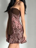 MQTIME  -  Vintage Y2k Flower Print Halter High Waist A-LINE Sleeveless Short  Dresses