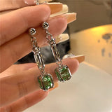 Mqtime Fashion Personality Green Square Crystal Earrings  Trendy Design Vintage Geometric Female Charm Earrings Jewelry Wholesale