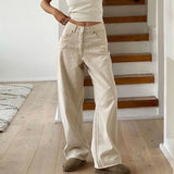 MQTIME  -  Vintage Women Baggy Denim Trousers High Waist Straight Wide Leg Casual Style Jeans Loose Dragging Pleat Fashion Daily Pants