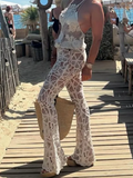 MQTIME  -  Women's Crochet Lace Flared Pants Boho Beach Vacation See-through Mesh Trousers Summer Casual Chic Hollow-out Sexy Slim Fit Pant