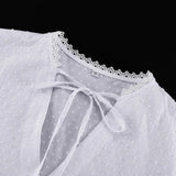 MQTIME  -  Design Ruffled Loose Dress Women's V-neck Tie Bell Sleeve White Commuter Long Dress