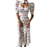  MQTIME  -  Summer New Design Style Lace Splicing Temperament Collection Waist Bubble Sleeve Long Dress for Women