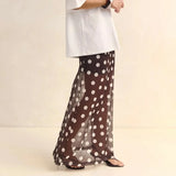 MQTIME  -  Women's Summer Y2k Vintage Polka Dot Print Long Skirt Elastic High Waist Mesh Sheer See-through Layered A-line Skirts