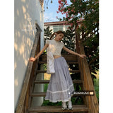 MQTIME  -  Elastic Waist Cotton Plaid Skirt with White Lace Hem Midi Long Skirts Women Summer #e-girl fairycore 2000s aesthetic korean cute