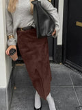  MQTIME  - Solid Commute Mid-Length Skirt For Women High Waist Elegant Commute Half-Slit Slim Party Looks Clothes Female Maxi Skirts
