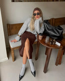  MQTIME  - Solid Commute Mid-Length Skirt For Women High Waist Elegant Commute Half-Slit Slim Party Looks Clothes Female Maxi Skirts