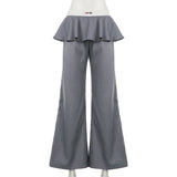 MQTIME  -  Vintage Commute Fake Two Piece Folded Lace Splicing Design Skirt Women's Pant Elegant Versatile Western Pant Ropa Mujer