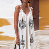 MQTIME  -  Sexy V-Neck Floral Print Beach Dress Casual Sleeveless Spaghetti Strap Long Dresses 2024 Summer Boho Vacation Loose Women Dress