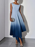 MQTIME  -  2025 Sumer Gradient Color Dress for Women Boat Neck Sleeveless A-line Pleated Midi Dress Elegant Evening Dresses