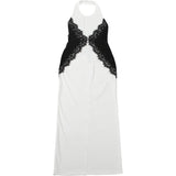 ﻿ MQTIME  -  Patchwork Lace Maxi Dress Women Sleeveless o-Neck Halter Backless Fashion See Through Skinny Elegant Prom Party Vestidos