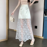 MQTIME  -  2024 Summer Commuter Korean Half Skirt High Waist Panel Lace Slim Hook Flower Style New Long Skirt Versatile Trendy Women