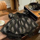 MQTIME  -  Baby Girl Princess Puff Sleeve Tutu Dress Gold Feather Infant Toddler Vintage Vestido Party Pageant Birthday Baby Clothes 1-12Y