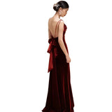 MQTIME  -  Simple Burgundy Velour Spaghetti Strap Long Wedding Dresses Women Sexy Backless Prom Party Gowns Toast Clothing