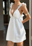 MQTIME  -  Women's Deep V-Neck Sleeveless Sexy Dresses Temperament Summer New Style Women Fashion Pleated Backless Dress