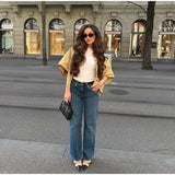 MQTIME  -  Khaki Color Short Cape Style Jackets Women Casual Solid Lapel Full Sleeves Single Breasted Coats Lady Daily Street Outwear New