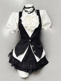MQTIME  -  Y2k Gothic Retro Chic 3 Piece Set Women Bubble Sleeve Shirt + Slim Vest + Mini Cake Skirt New Vintage Fashion Skirt Suit 2025
