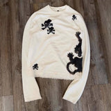 MQTIME  -  American street art style, fresh and cute print, loose and short style, showing figure, round neck, long sleeved T-shirt