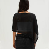 MQTIME  -  Womens Sheer Knit Poncho Top Batwing Sleeve Crop Capelet Blouse For Summer Layering/Casual Chic Cover-up Outfits
