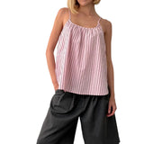 MQTIME  -  Women s Sleeveless Striped Print Spaghetti Strap Scoop Neck Loose Tank Top Casual Streetwear Fashion Summer Wear