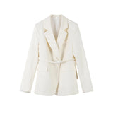 MQTIME  -  Blazer Suit Trouser Sets Women Solid Lace Up Turn-down Collar Coat High Waist Wide Leg Pant Suits Female 2025 Office Lady Outfit