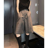 MQTIME  -  Summer New Versatile Casual Suit Shorts for Women Korean Fashion Stripe High Waist Slimming Split Knee Length Pants Women Trendy