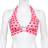 MQTIME  -  Pink Heart-shaped Printed Cute Cut Y2K Top for Women's Beautiful Kawaii Clothing Sleeveless Backless Lace Up Bra Vest MYQH13