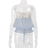 MQTIME  -  Summer Sexy Sweet Slim Spaghetti Strap Sleeveless Flower Print Drawstring Y2k Camis