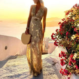 MQTIME  -  Summer New Party Dress Hem Soft Ankle-Length Elegant Bronzing Applique Casual Vest Gown Beach Dresses Female Clothing