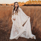  MQTIME  -  Long Train Boho Maternity Photo Shoot Long Dress Beige Lace Pregnant Woman Photography Props