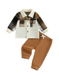 MQTIME  -  Infant Boy Autumn Ensemble Checkered Flannel Shirt with T Sleeves and Stretchy Trousers - 2-Piece Set for Little