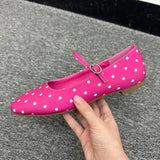 MQTIME  -  Square Toe Polka Dot Flats Shoes for Women Elegant Spring Autumn Ballet Flats Casual Streetwear Satin Buckle Strap Black Loafers