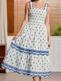 MQTIME  -  Women s Boho Floral Print Sleeveless Maxi Dress with Adjustable Spaghetti Straps for Summer Beach Vacation Style