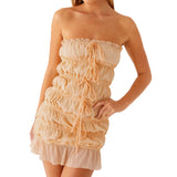 MQTIME  -  Elegant Off-Shoulder Ruched Dress with Drawstring Waist and Bow Tie Detail Stylish  Fit Tube Mini Dress for Summer and
