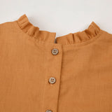  MQTIME  -  Chic Back Button-Up Lantern Sleeve Dress Baby Girl Autumn New Ruffled Splicing Princess Dresses Loose Cotton And Linen Dresses