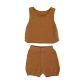 MQTIME  -  New Baby Clothing Knitted Sweater Thin Tank Top Open Button Top+Shorts 2-piece Set for Boys and Girls