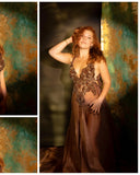 MQTIME  -  Glitte Beading Tulle Evening Gown Sexy Deep V‑Neck Crystals Mesh A‑Line Pregnant Women Party Dress Summer Photography Dresses