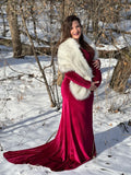  MQTIME  -  Velvet Maternity Off Shoulder Trailing Fitted Gown Maxi Photography Dress for Baby Shower Photo Props Dress