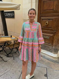 MQTIME  -  Elegant Printed Women's Dress Half Sleeve V-Neck A-Line Loose Lady Dresses Spring Summer Fashion Female Vacation Robe