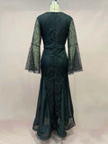 MQTIME  -  Women Long Dress Sexy Flare Sleeve Lace Embroidery Dresses Elegant High Waist Night Vestidos Female Party Evening Maxi Dress