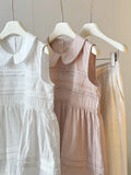  MQTIME  -  Summer Casual Peter Pan Collar Sleeveless Solid Loose All Match French Tanks