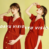 MQTIME  -   Women Photography Props Christmas Red X'mas Maternity Dresses Pregnancy Dress Clothes Studio Shoots Photo Props