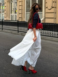  MQTIME  -  Skirt Spring and Summer New Women's Solid Color Pleated Waist Swinging Holiday Style Skirt Umbrella Skirt