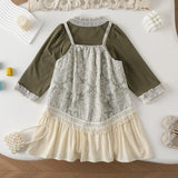 MQTIME  -  Spring Children Girls 2PCS Clothes Set Loose Floral Print Spliced Tassel Kids Girls Sling Dress Suits Girl Lace Undershirt