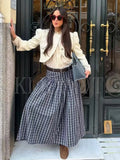  MQTIME  -  With Belt Long Skirts For Women Fashion New Vintage Plaid Midi Skirt High Street Casual Pleated Chic Midi Skirts Mujer ﻿