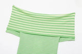 MQTIME  -  Green Striped Top Woman Chic Short Sleeve Off-shoulder Ribbed Knit Slim Fit Blouse  Casual Summer Street Holiday Shirts Y2k