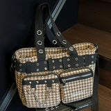 MQTIME  -  Korean Y2K Retro Strap Grid Large-capacity Tote Bag Commuting Storage Bags Crossbody Bag Shoulder Bags Woman Bag Handbag
