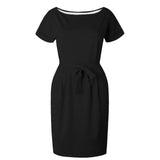 MQTIME  -  Summer Women Versatile Dress With Belt Casual Short Sleeve Round Neck Fashionable Dress Outfits Holiday Midi Sundress Vestidos