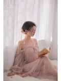 MQTIME  -  Women Photography Props Maternity Dresses Pink Mesh Perspective Pregnancy Dress for Studio Shoot Photo Shoot Photo Clothing