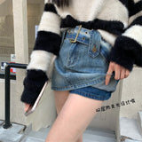 Mqtime Y2K Vintage Do Old Casual Denim Skirt Women Spring and Summer New High Street Fashion All-match A-line Skirt with Belt